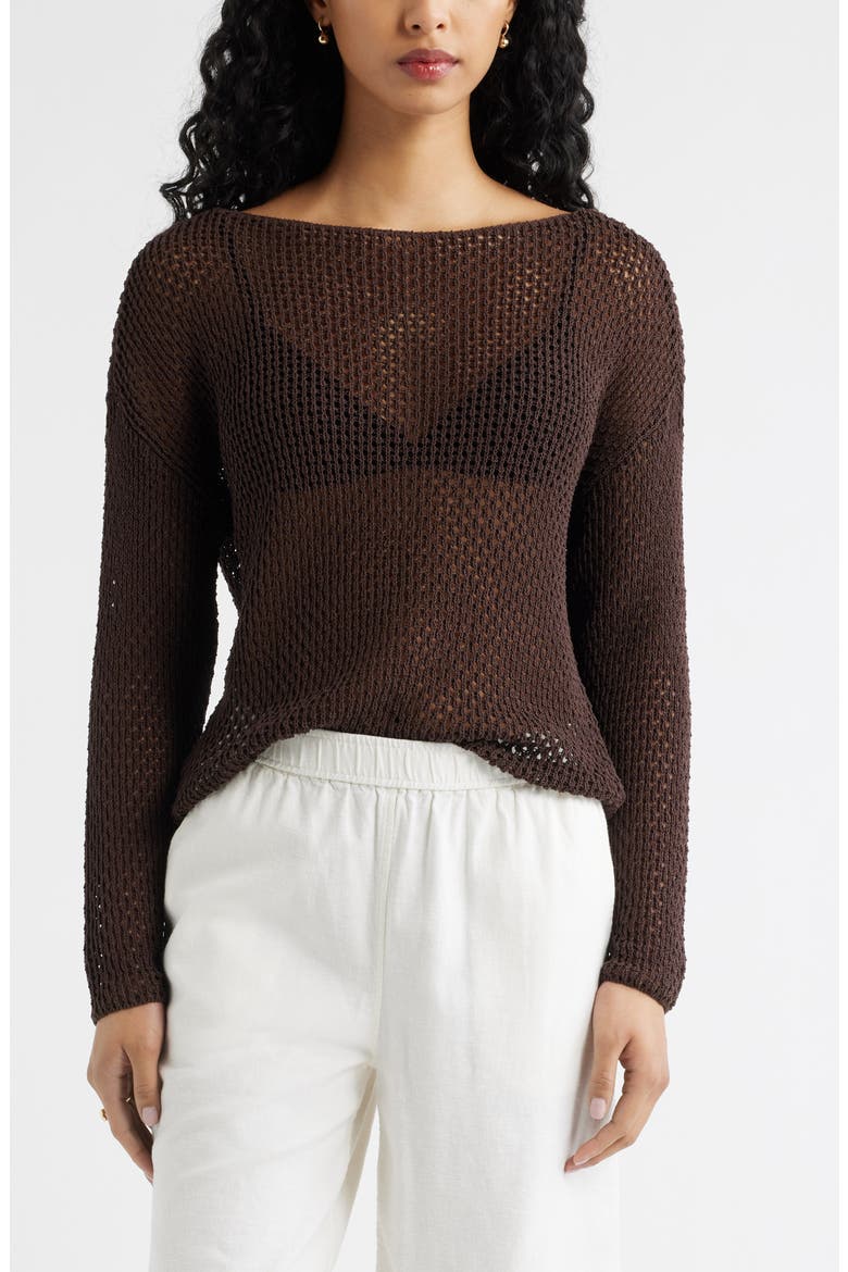Open Stitch Sweater, Main, color, BROWN SEAL