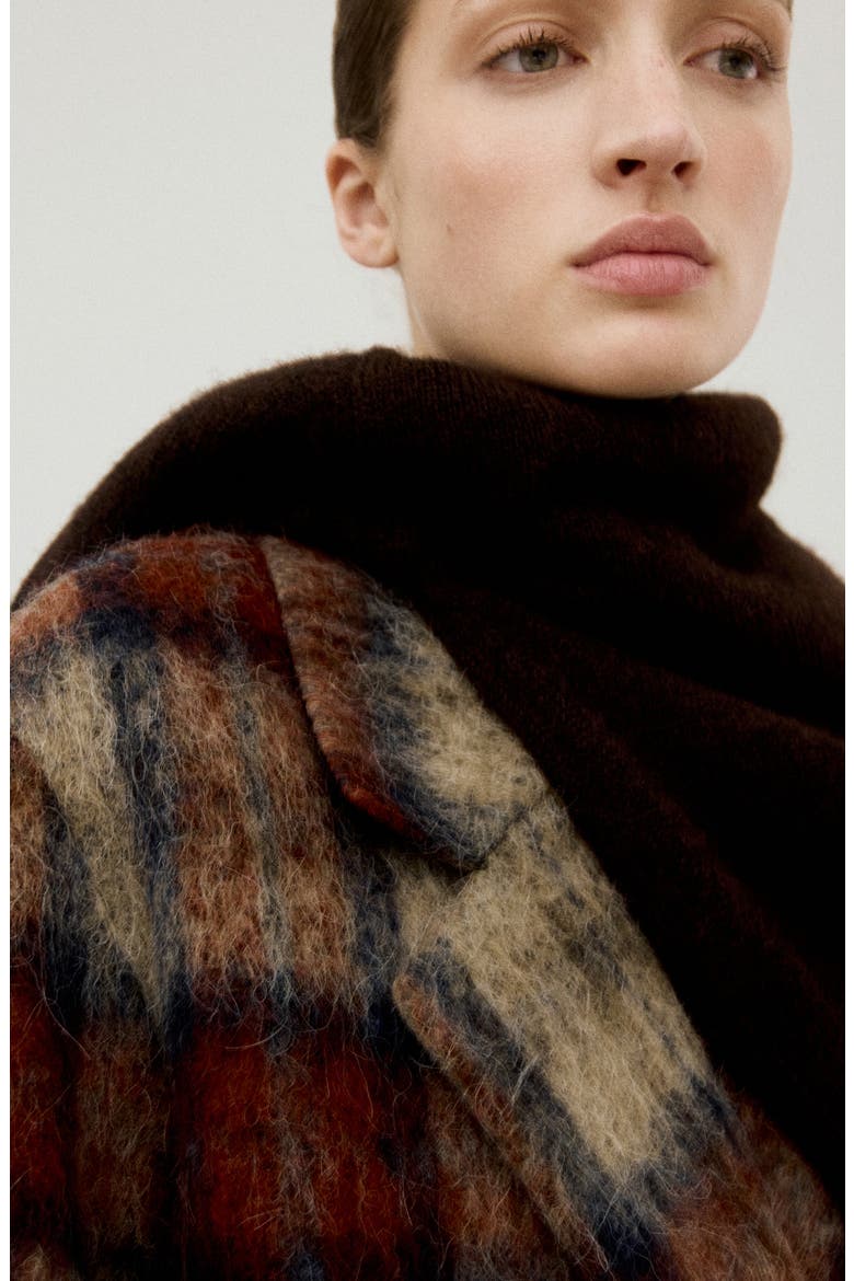 Check Plaid Wool Blend Double Breasted Coat, Alternate, color, BEIGE