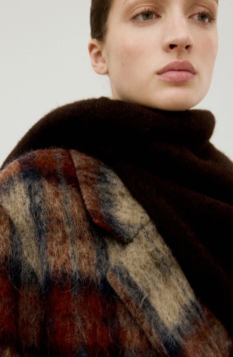 MANGO Check Plaid Wool Blend Double Breasted Coat, Alternate, color, Beige