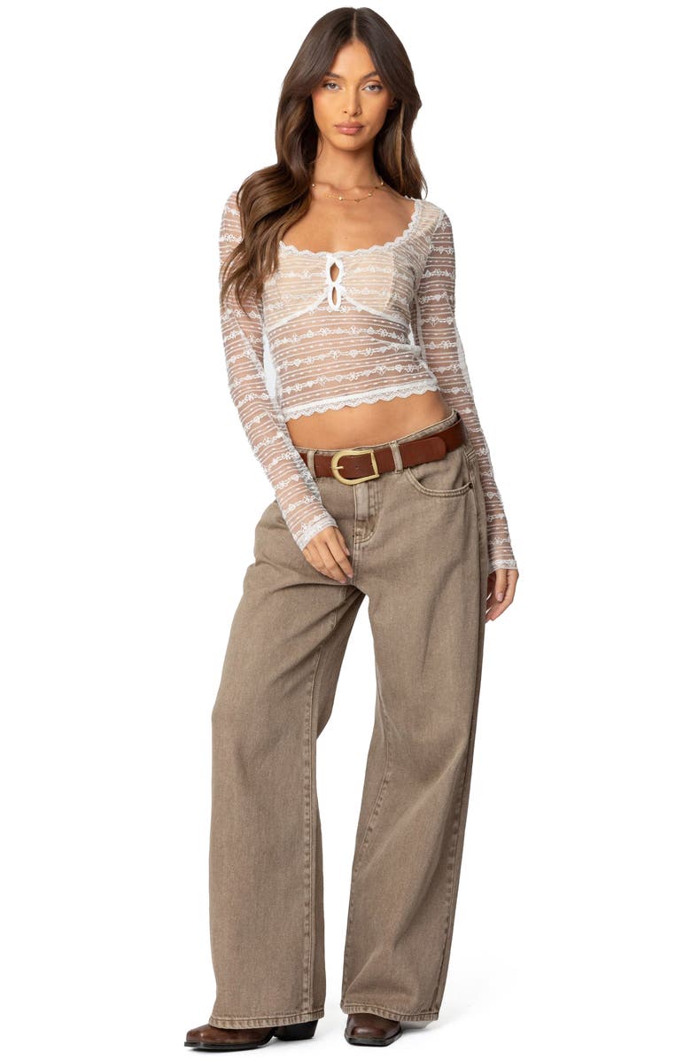 EDIKTED Heart & Bow Sheer Lace Top, Alternate, color, White