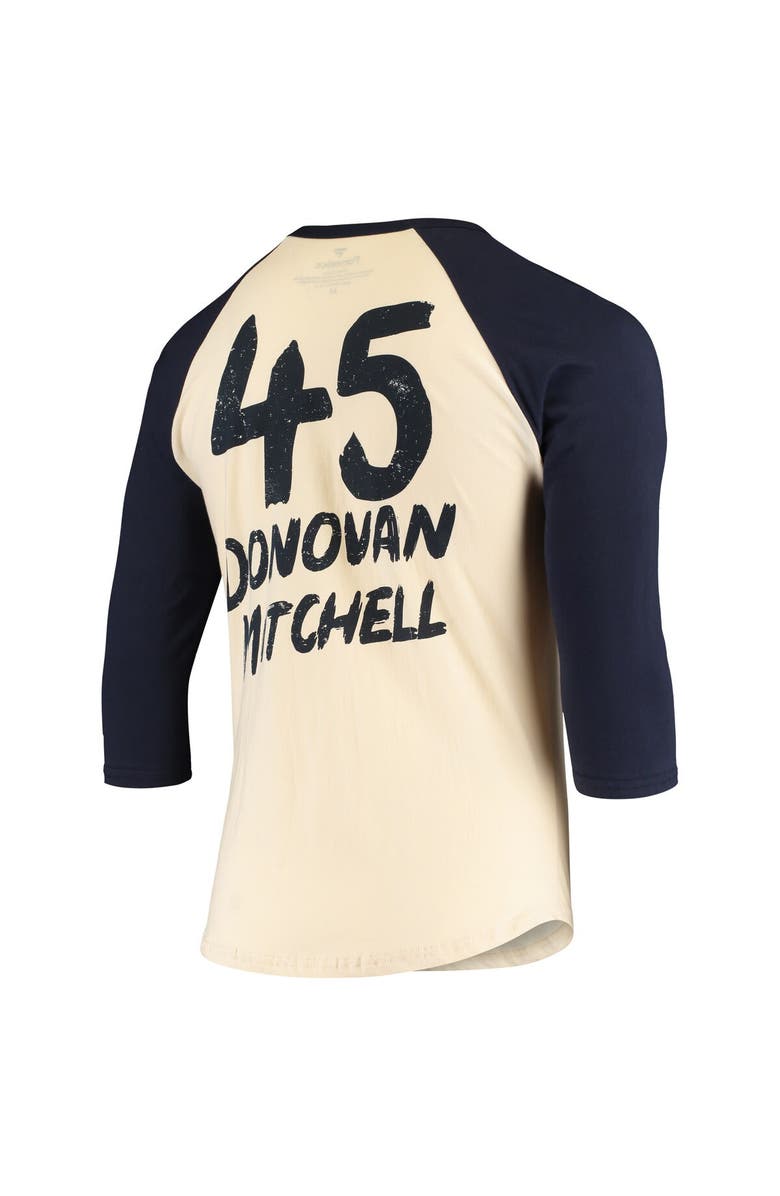 FANATICS Men's Fanatics Branded Donovan Mitchell Cream/Navy Utah Jazz Raglan 3/4 Sleeve T-Shirt, Alternate, color, 