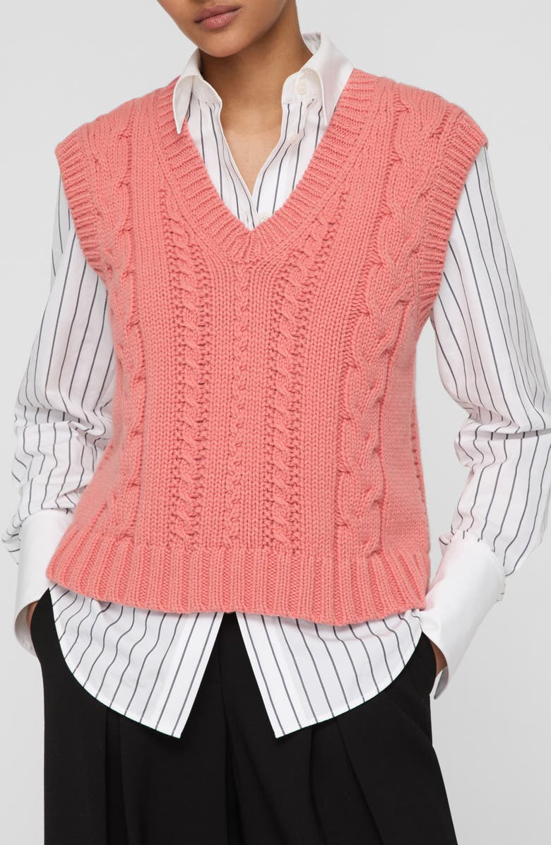 Lafayette 148 New York Cable Stitch Merino Wool & Cashmere V-Neck Sweater Vest, Main, color, Altrosa Pink
