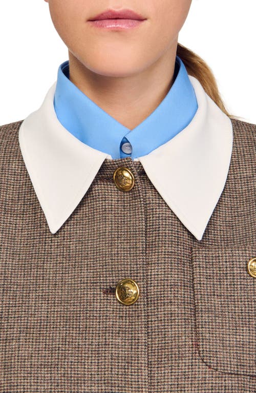 Sandro Houndstooth Suit Jacket In Brown