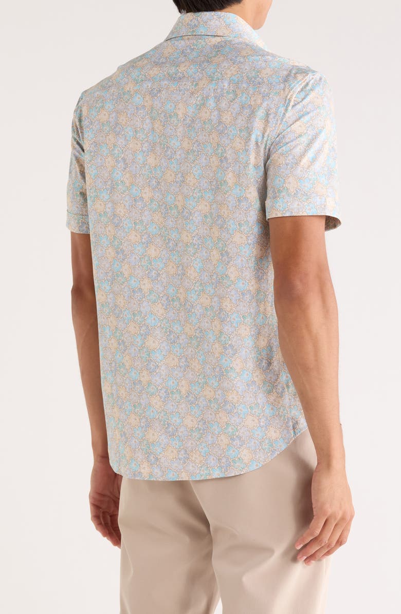 Bugatchi Miles OoohCotton<sup>®</sup> Short Sleeve Button-Up Shirt, Alternate, color, Caramel/ Blue