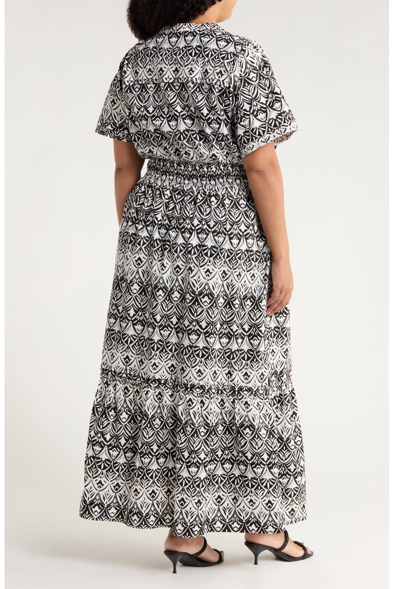 La Palma Floral Belraj Tiered Cotton Maxi Dress, Alternate, color, BLACK-WHITE