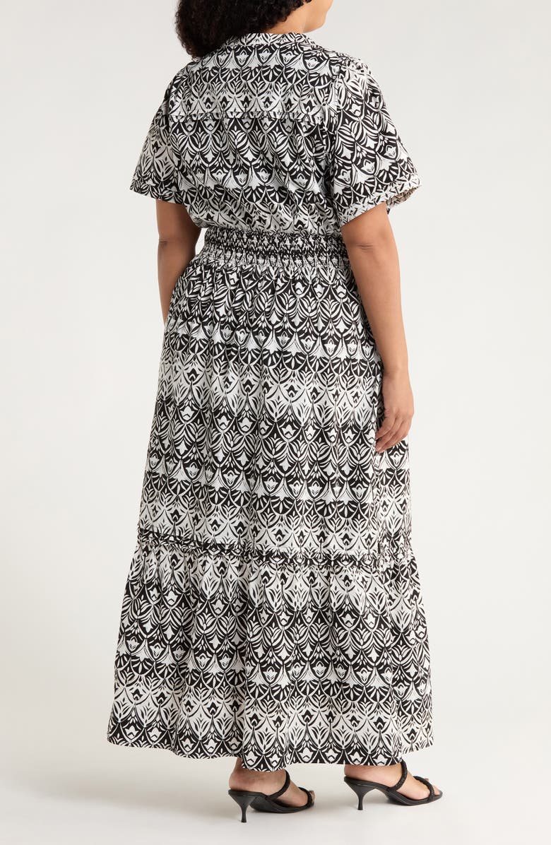 SUGARLIPS La Palma Floral Belraj Tiered Cotton Maxi Dress, Alternate, color, Black-White