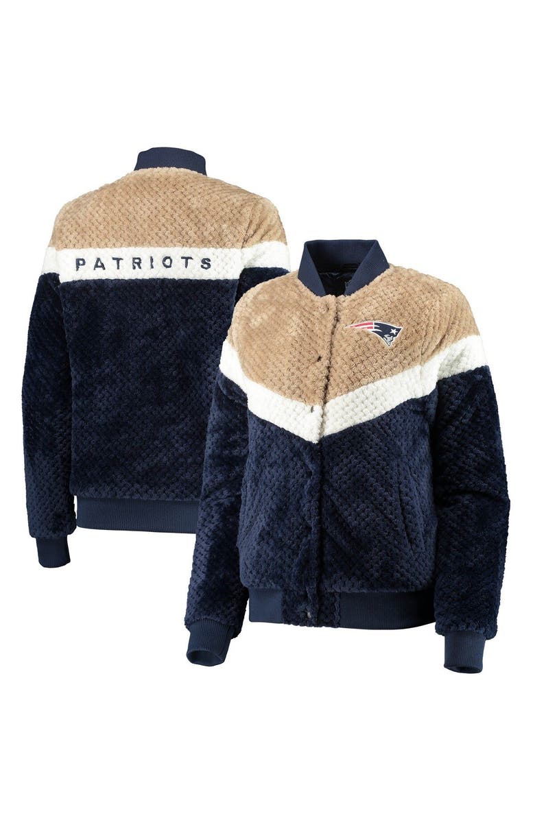 G-III 4HER BY CARL BANKS Women's G-III 4Her by Carl Banks Navy/Cream New England Patriots Riot Squad Sherpa Full-Snap Jacket, Main, color, Navy