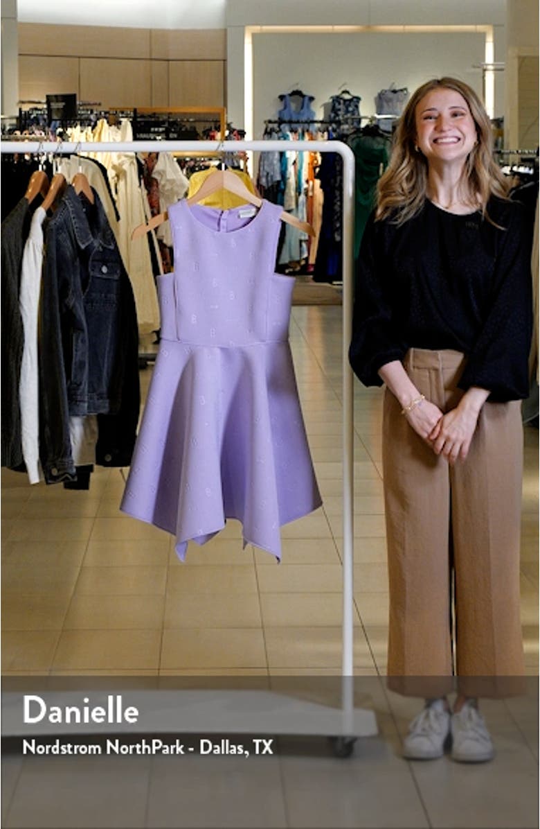 Kids' Embossed Handkerchief Hem Scuba Crepe Dress, sales video thumbnail