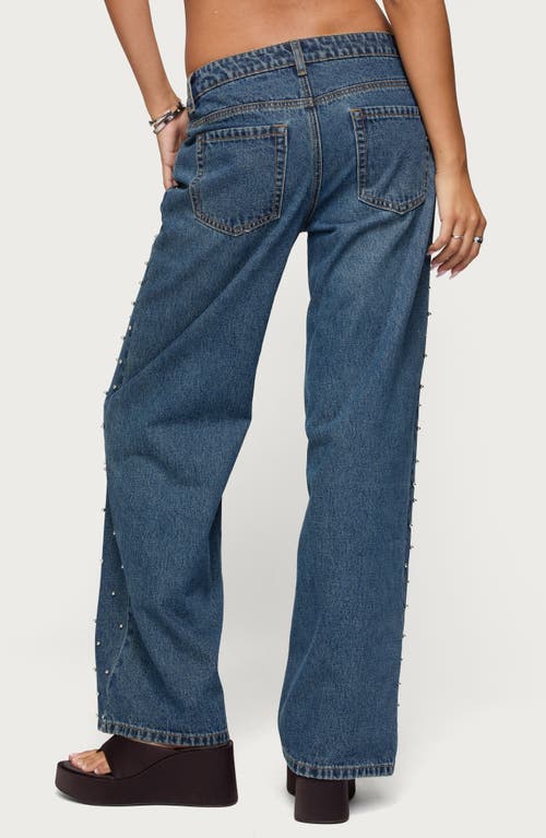 Edikted Esmay Low Rise Stud Wide Leg Jeans In Blue