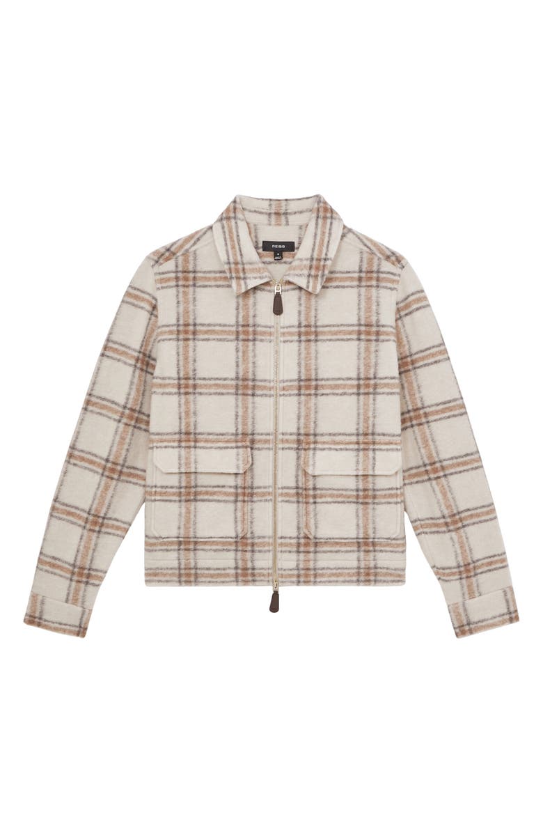 Reiss Varena Plaid Zip Shirt Jacket, Alternate, color, Stone