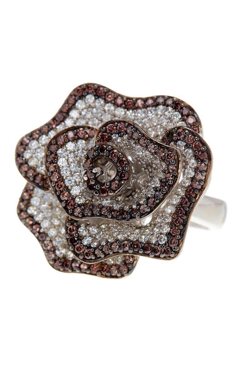 SUZY LEVIAN Sterling Silver Pavé Cubic Zirconia Flower Ring, Main, color, Brown