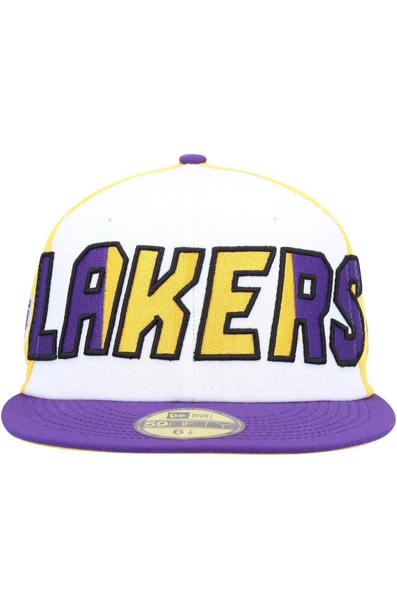 New Era Men's New Era White/Purple Los Angeles Lakers Back Half 9FIFTY Fitted Hat, Alternate, color, White