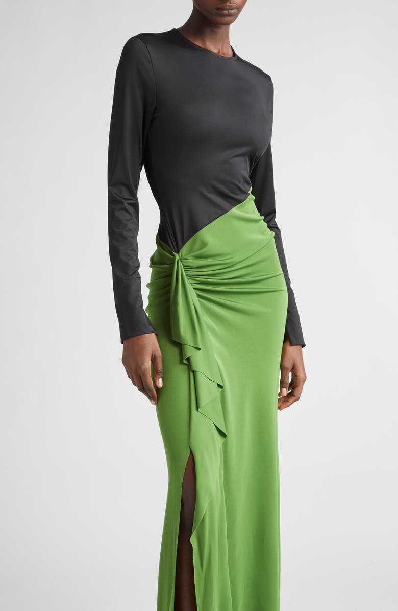 Victoria Beckham Colorblock Ruched Long Sleeve Jersey Gown, Alternate, color, 