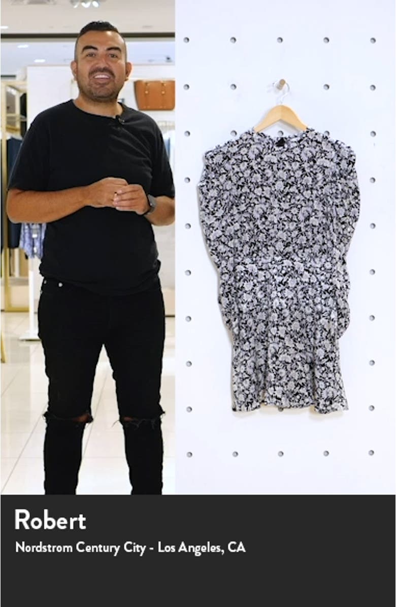 Celyn Floral Puff Long Sleeve Silk Dress, sales video thumbnail