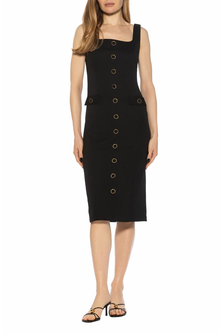 Mae Button Trim Sleeveless Shift Dress, Main, color, BLACK