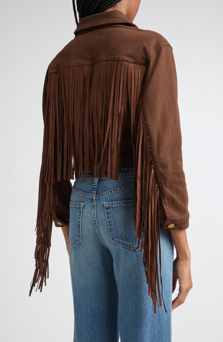 L'AGENCE Koda Fringe Crop Denim Jacket, Alternate, color, Brown