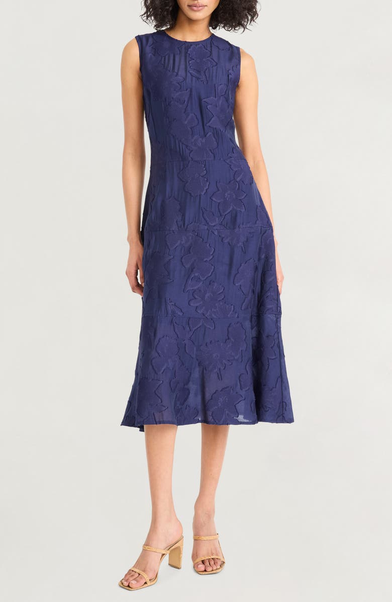 Luxely Jacquard A-Line Midi Dress, Main, color, Evening Blue