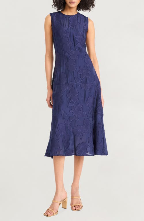 Luxely Jacquard A-line Midi Dress In Blue