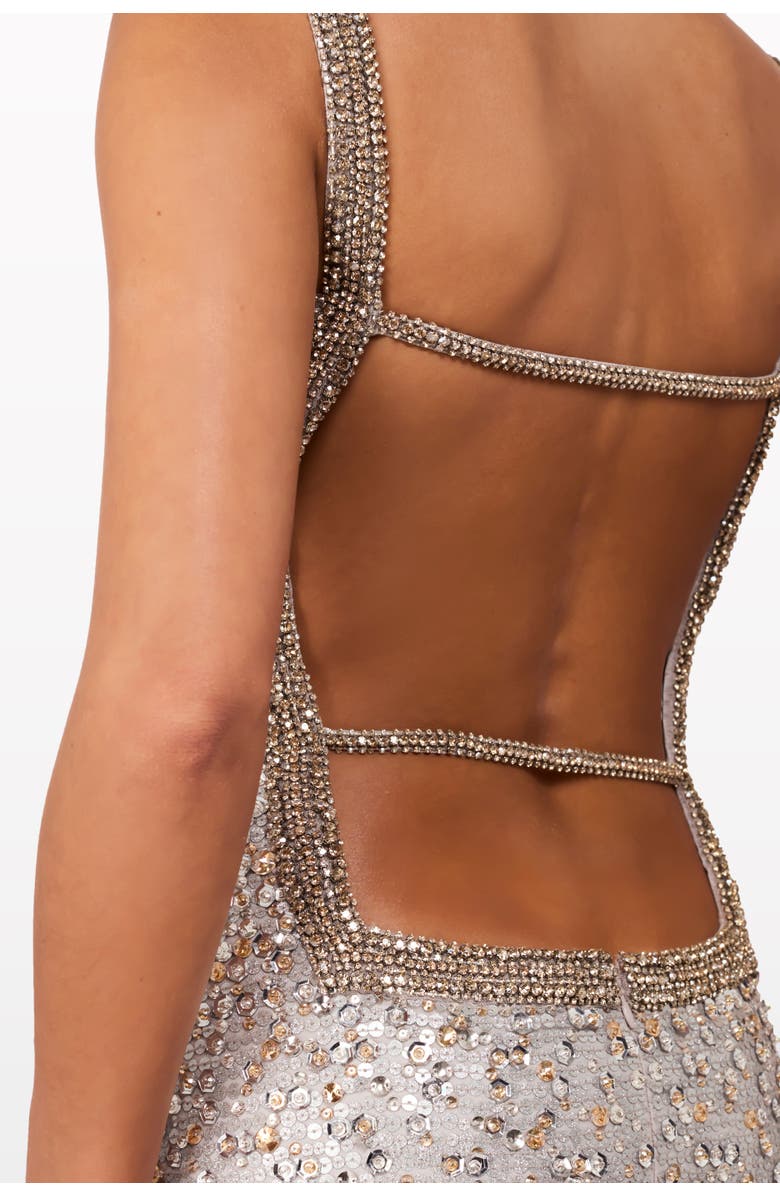 Jenny Packham Lotus sequin-embellished open-back maxi dress, Alternate, color, Ammonite