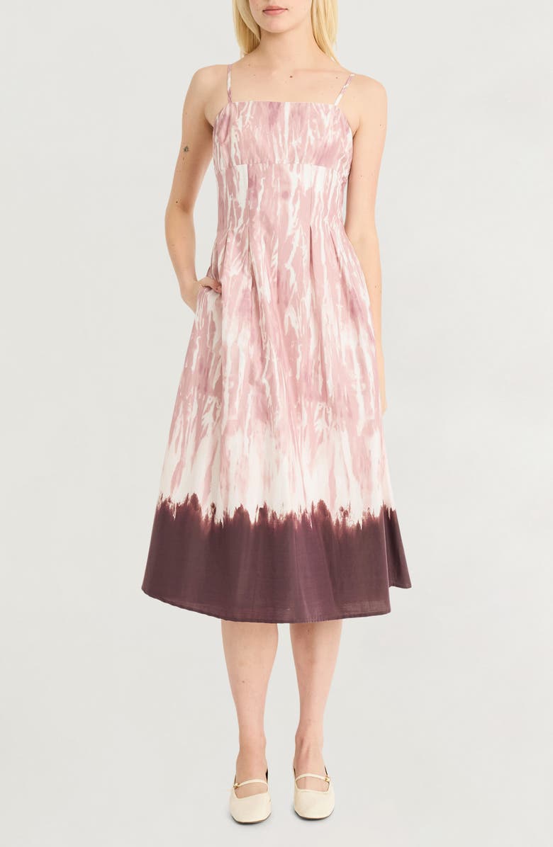 Luxely Pleated Cotton Blend Poplin Dress, Main, color, Cream/ Adobe Rose