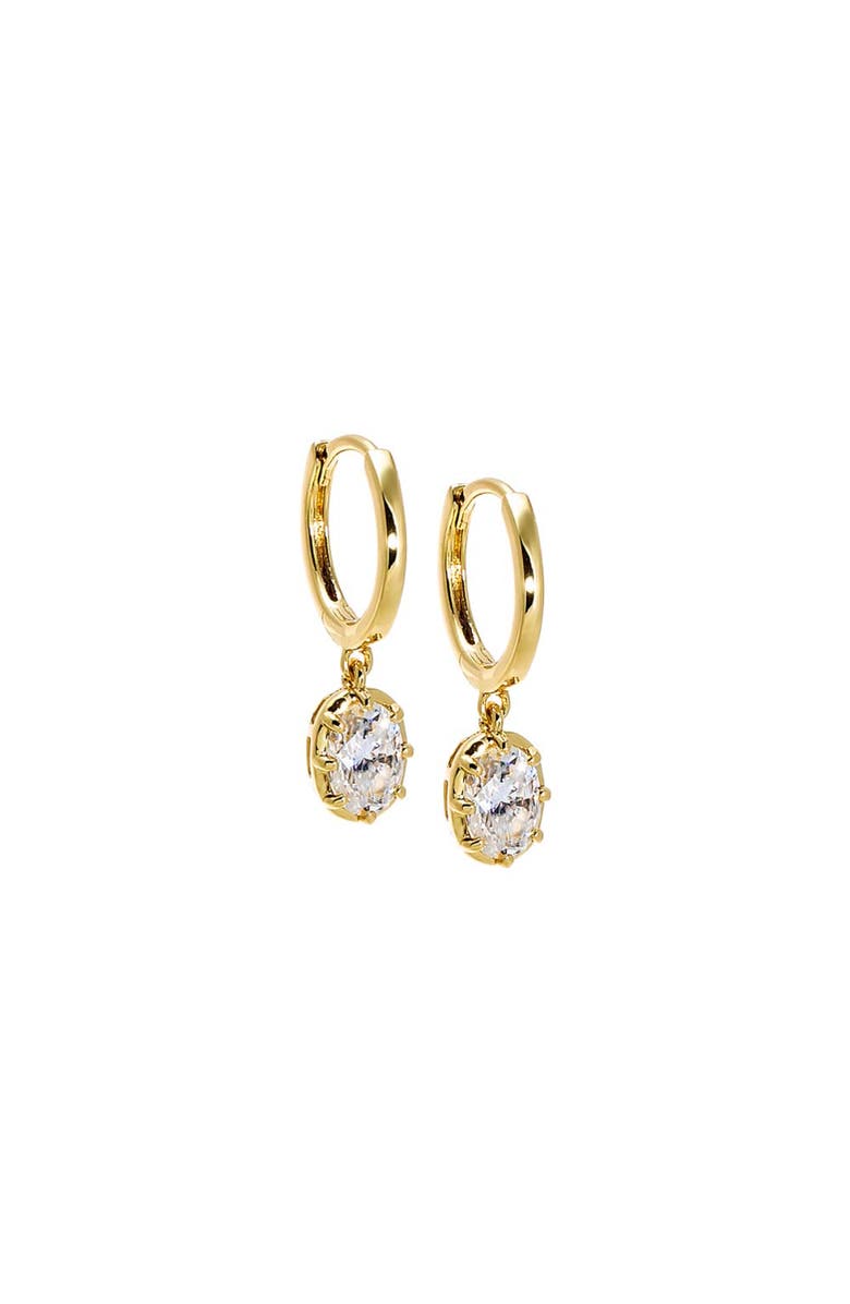 BY ADINA EDEN Moissanite Oval Bezel Dangling Huggie Earring, Main, color, Gold