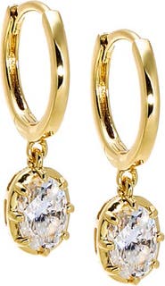 BY ADINA EDEN Moissanite Oval Bezel Dangling Huggie Earring