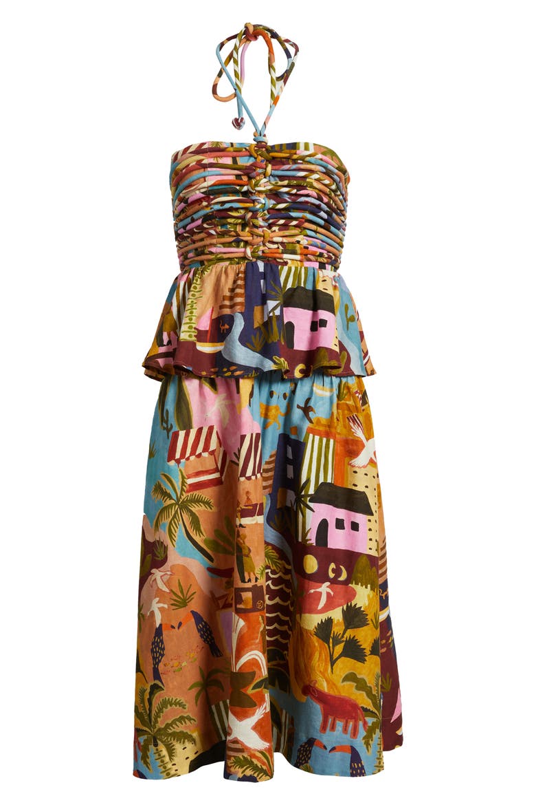 Tropical Print Corded Bodice Midi Dress, Alternate, color, MULTICOLOR