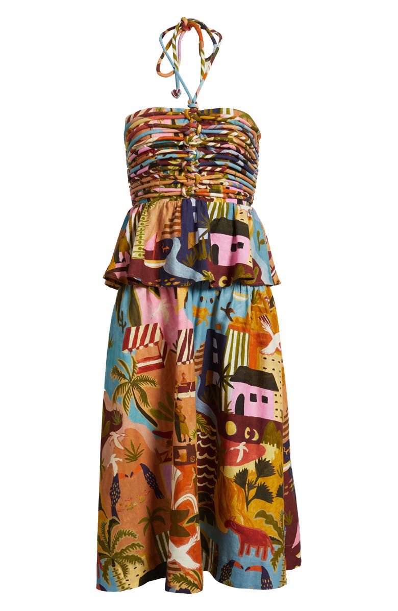 FARM Rio Tropical Print Corded Bodice Midi Dress, Alternate, color, Multicolor