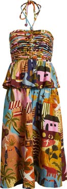 FARM Rio Tropical Print Corded Bodice Midi Dress