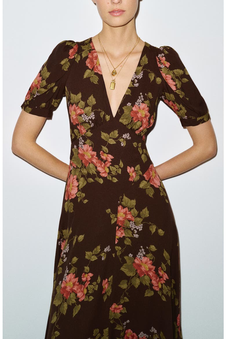 Naira Floral Midi Dress, Alternate, color, BARITONE