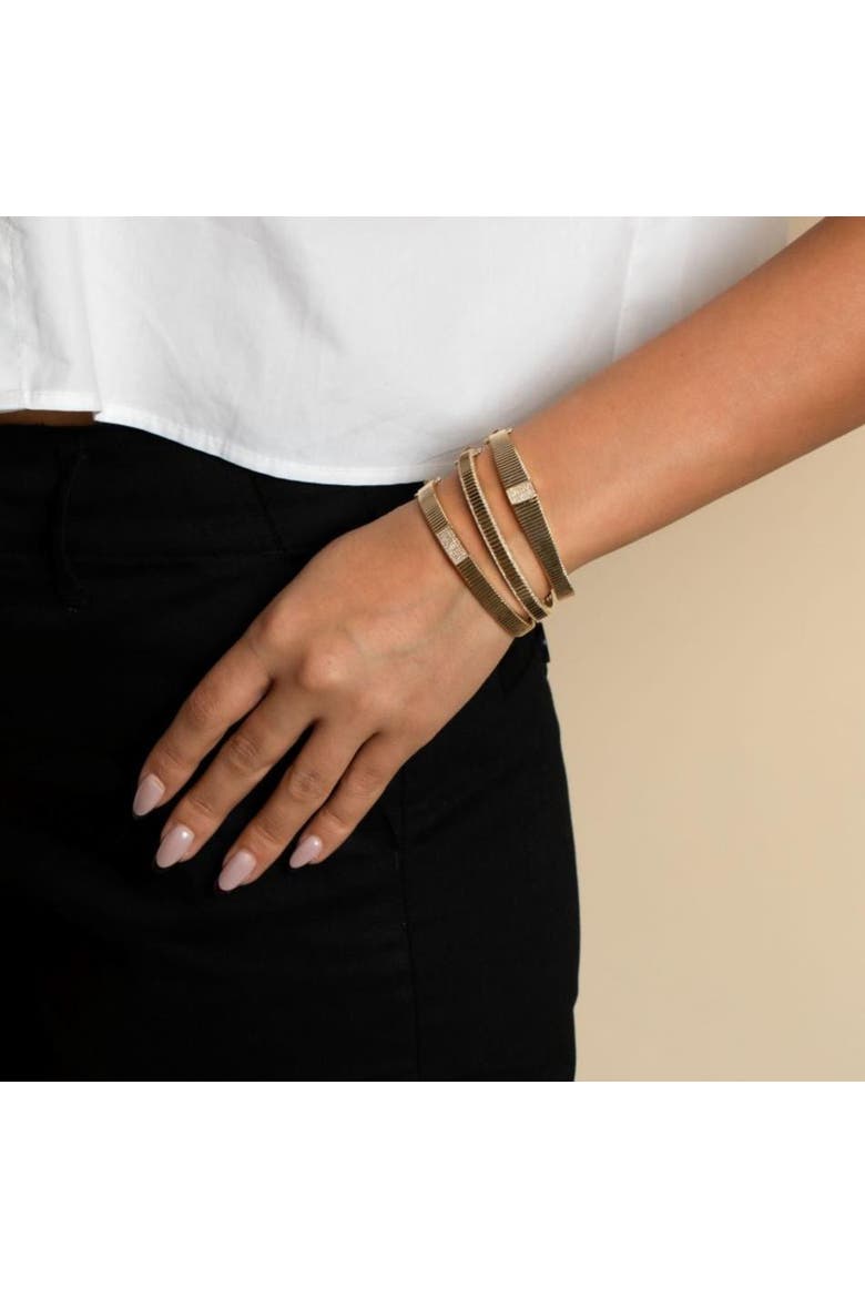 Diamond Pave Outlined Ridged Bangle 14K, Alternate, color, 14K Gold