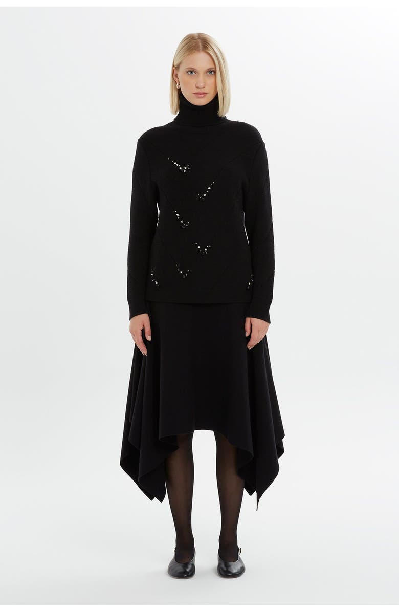 Gizia Beaded Embellished Turtleneck Knit Jumper, Main, color, Black