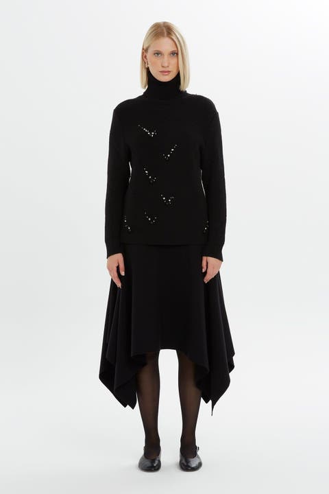 Beaded Embellished Turtleneck Knit Jumper