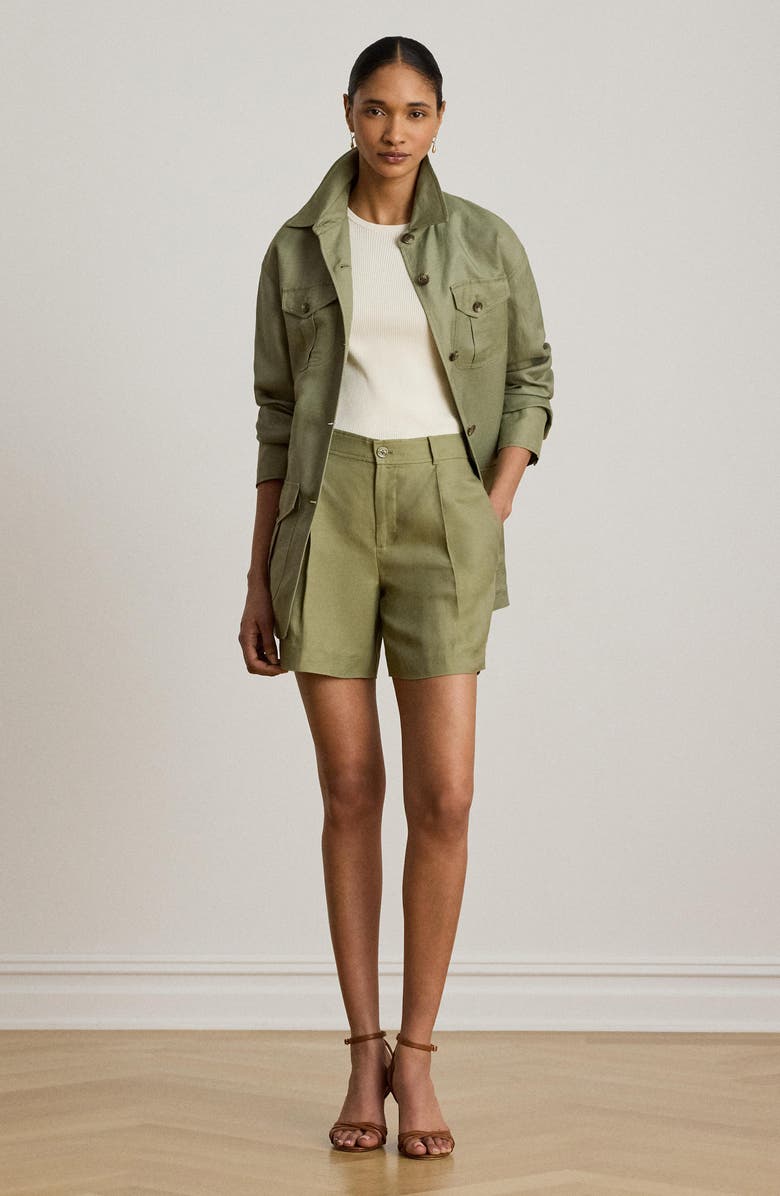 Lauren Ralph Lauren Pleated Linen Blend Twill Shorts, Alternate, color, Light Agave Green