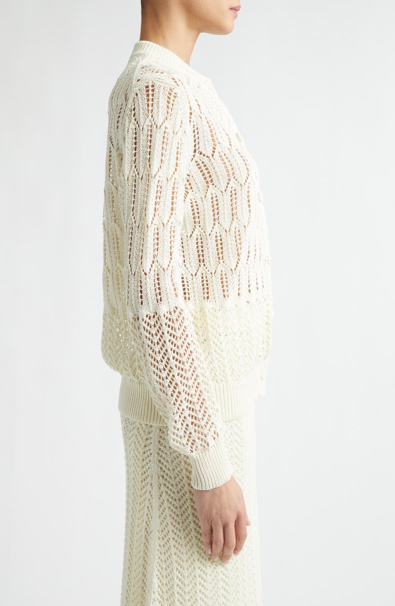 Jil Sander Pointelle Knit Cotton Cardigan, Alternate, color, Eggshell