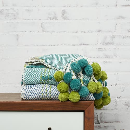 Carol & Frank Highland Geometric Pom-pom 50" X 60" Throw Blanket In Blue