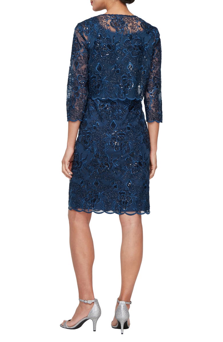 Alex Evenings Sequin Embroidered Sheath Dress with Jacket, Alternate, color, Navy