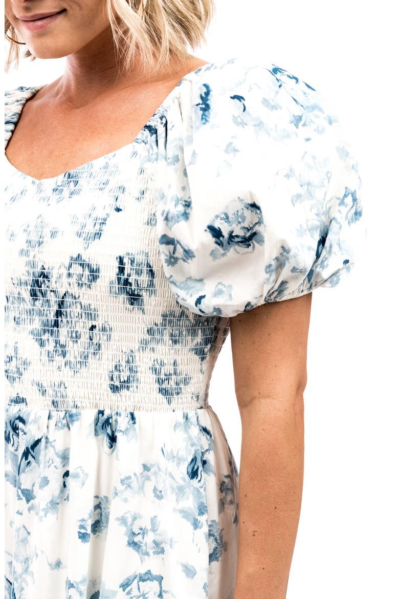 Puff Sleeve Midi Dress, Alternate, color, BLUE FLORAL