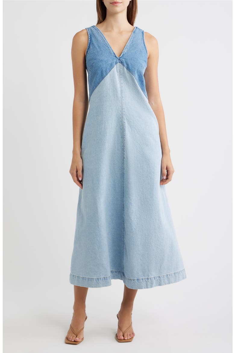 Azura Two-Tone Denim Midi Dress, Main, color, 2-TONE CLASSIC WASH