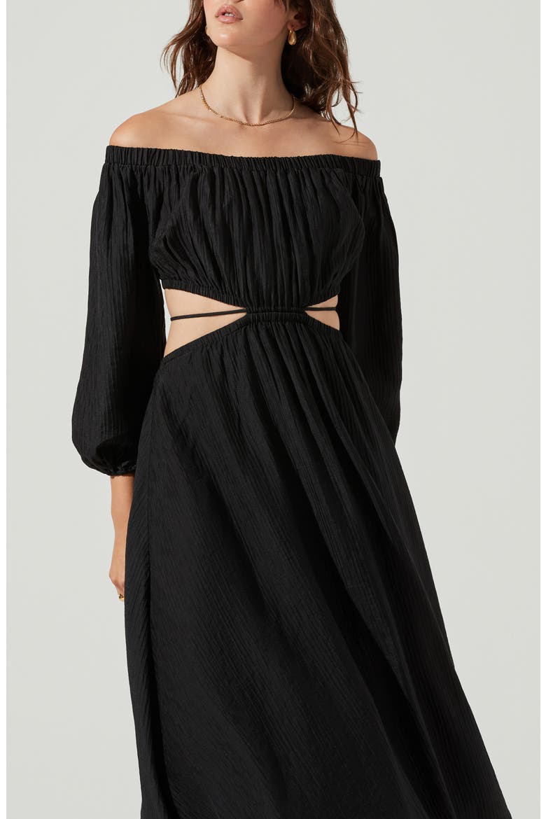 Cassian Off the Shoulder Long Sleeve Midi Dress, Alternate, color, BLACK