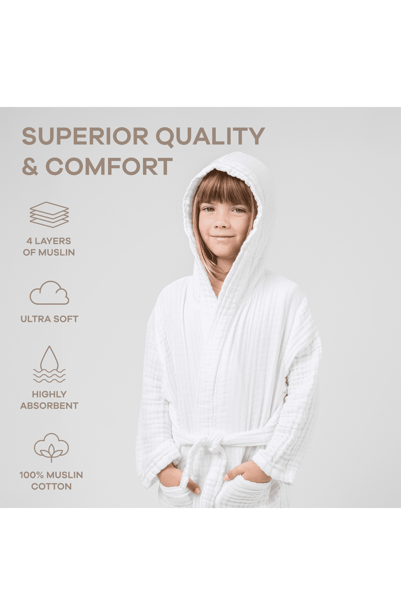 Comfy Cubs Muslin Bath Robe for Baby and Toddler, Alternate, color, White