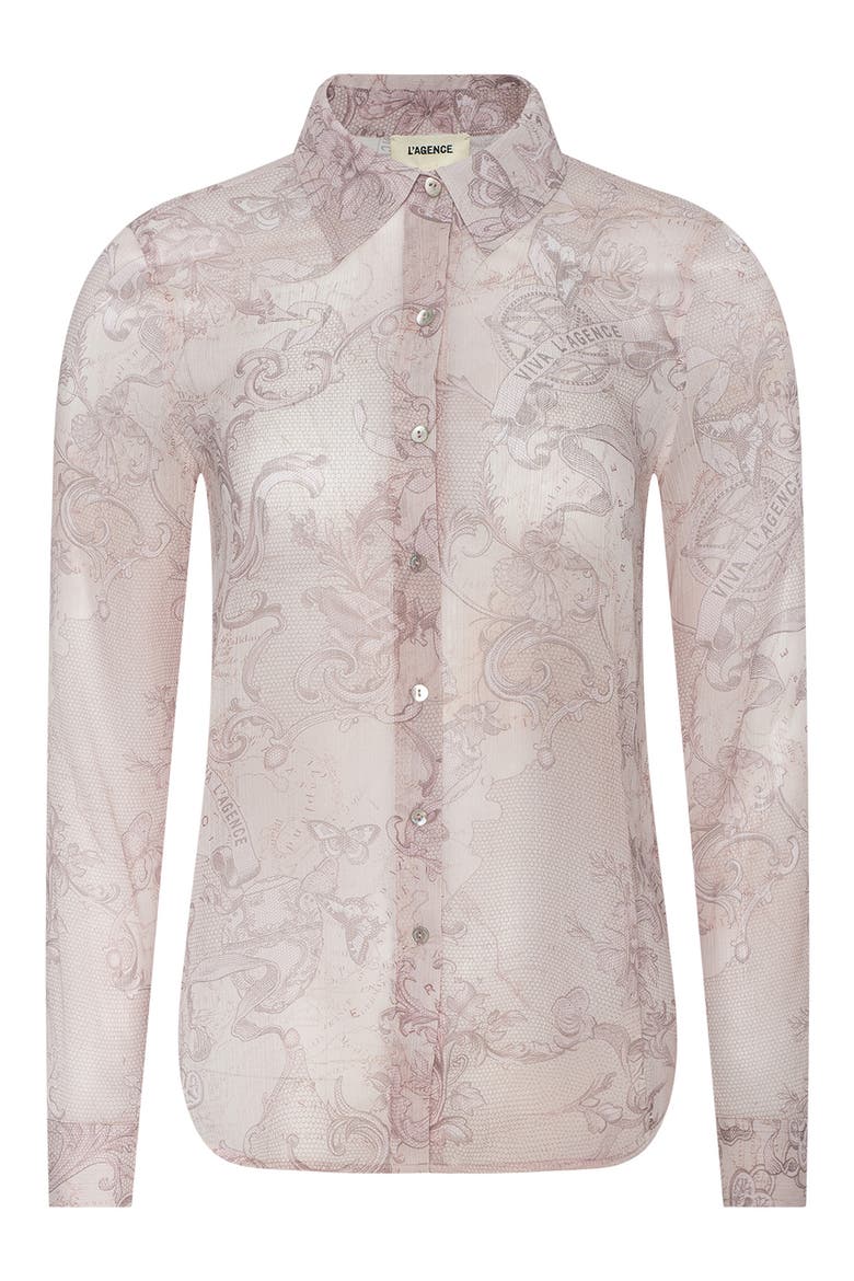 Laurent Print Button-Up Shirt, Alternate, color, BISCUIT SCROLL LACE PRINT