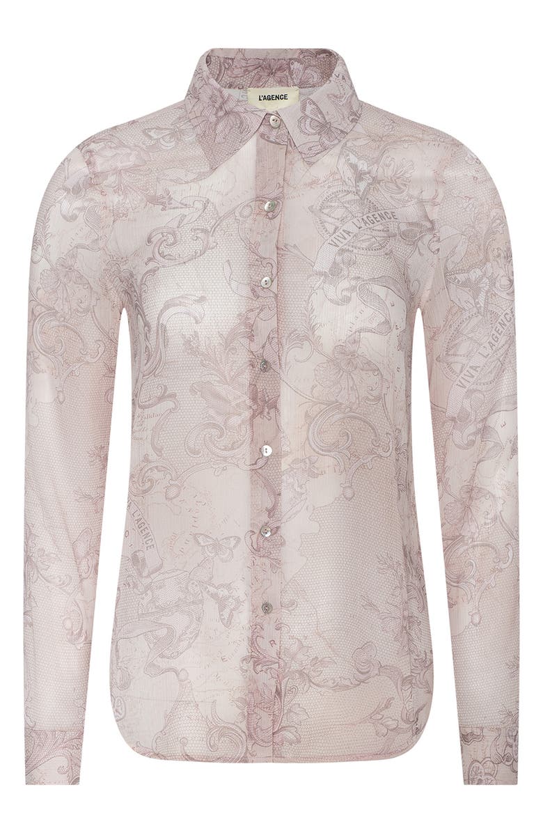 L'AGENCE Laurent Print Button-Up Shirt, Alternate, color, Biscuit Scroll Lace Print