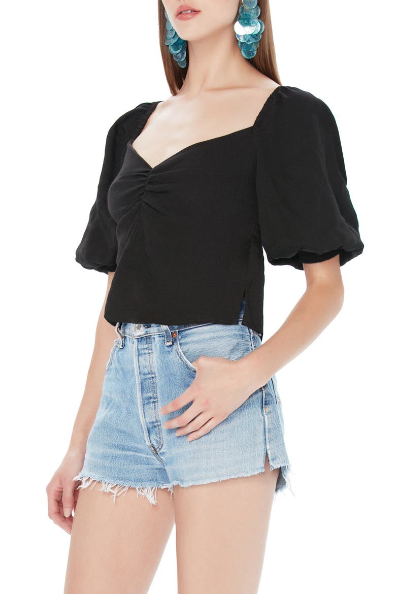 Kelli Sweetheart Neck Puff Sleeve Top, Alternate, color, NOIR