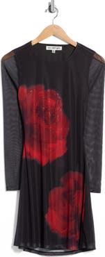 Madden Girl Rhinestone Floral Print Mesh A-Line Minidress