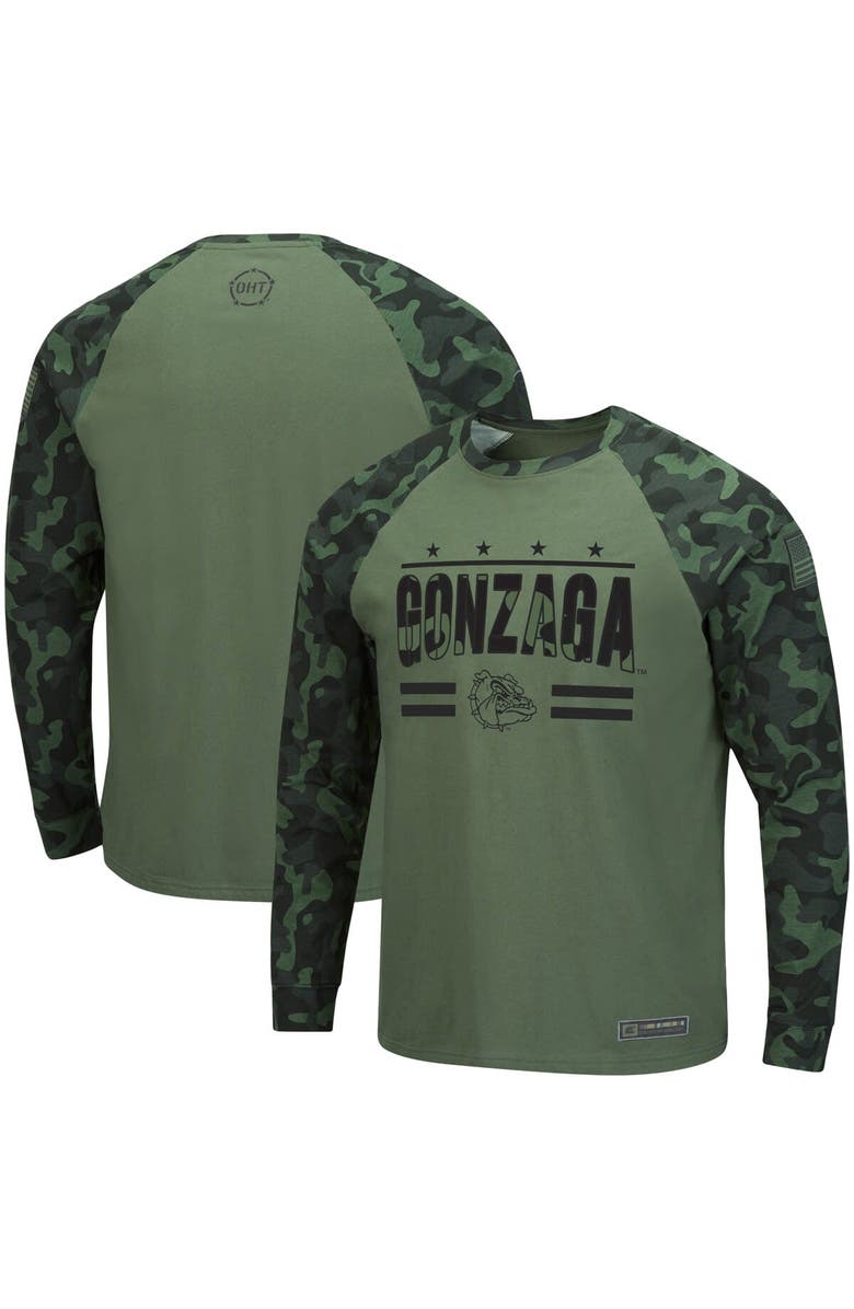 COLOSSEUM Men's Colosseum Olive/Camo Gonzaga Bulldogs OHT Military Appreciation Slim-Fit Raglan Long Sleeve T-Shirt, Main, color, 