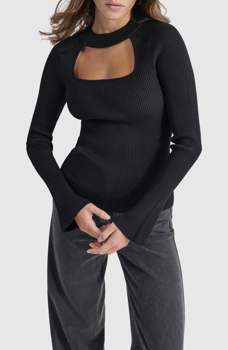 DKNY Cutout Bell Sleeve Sweater, Alternate, color, 