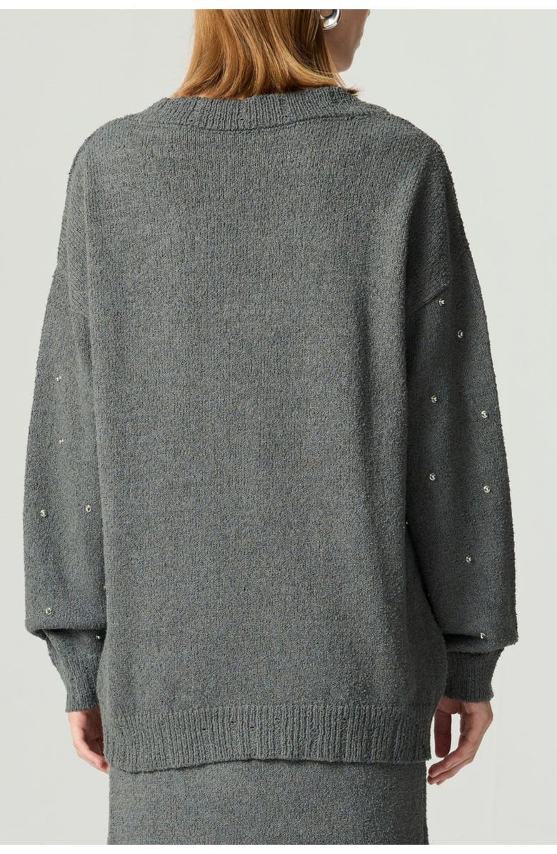 Nocturne Embellished V-Neck Knit Sweater, Alternate, color, Anthracite