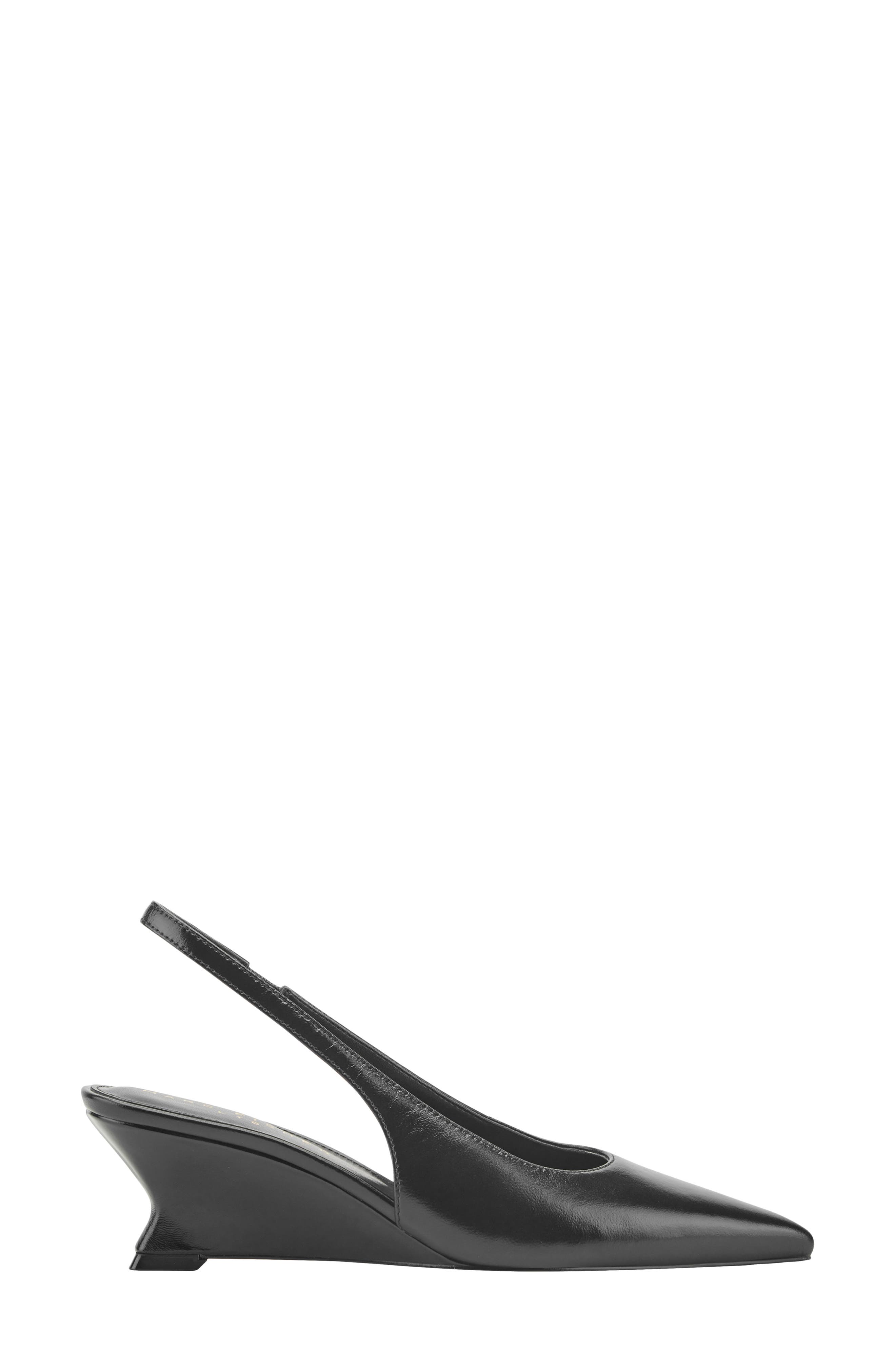 Marc Fisher Taten Slingback Pointed Toe Wedge Pump, Alternate, color, Black Smooth