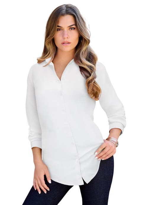 Kate Long Sleeve Crisp Cotton Blend Button Front Tunic